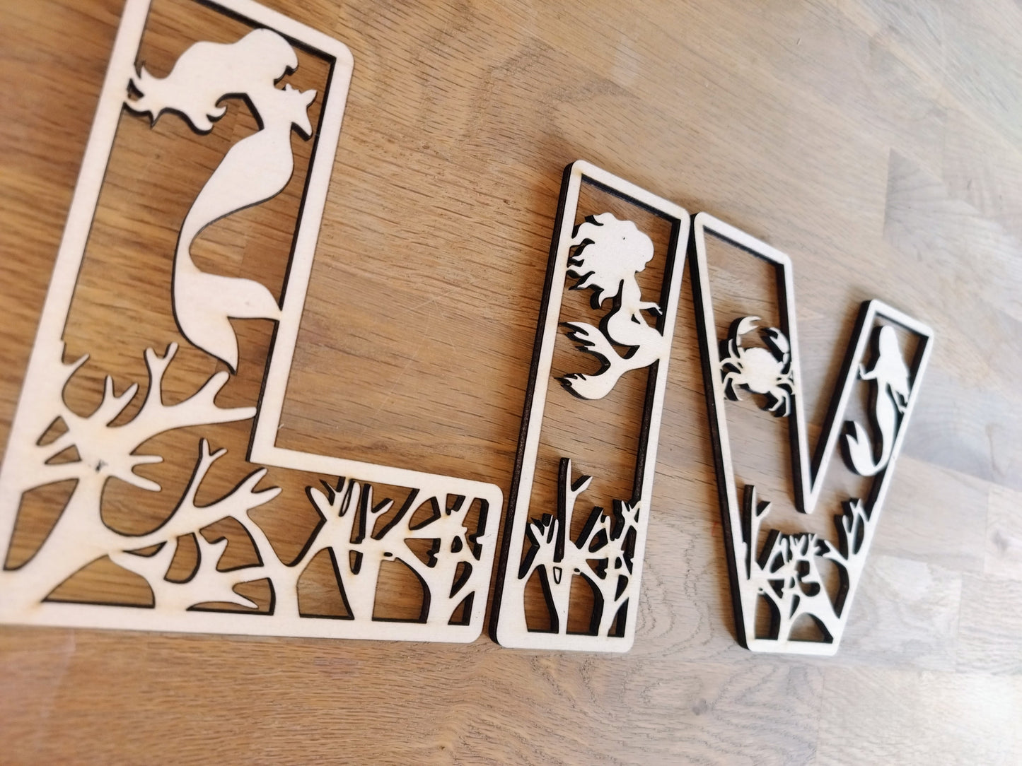 Houten letter thema zeemeermin