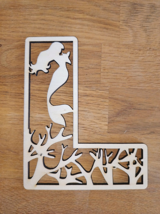 Houten letter thema zeemeermin