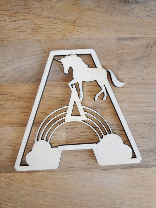 Houten letter thema Unicorn