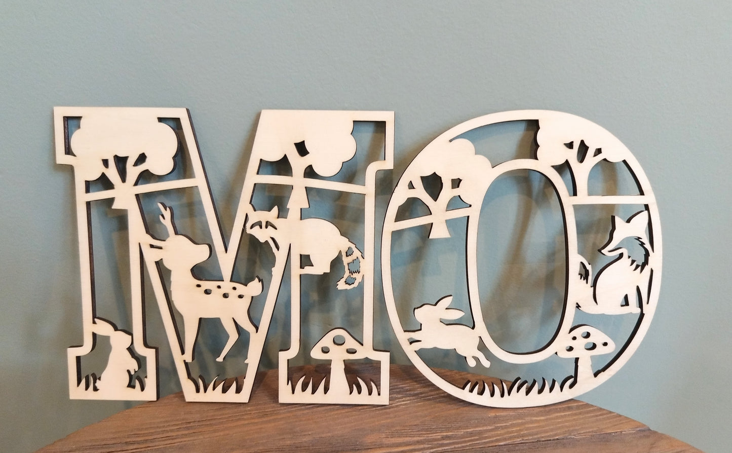 Houten letter thema bosdieren