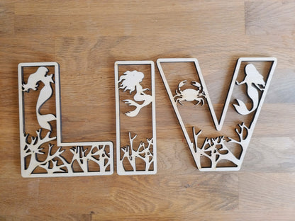 Houten letter thema zeemeermin