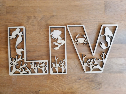 Houten letter thema zeemeermin
