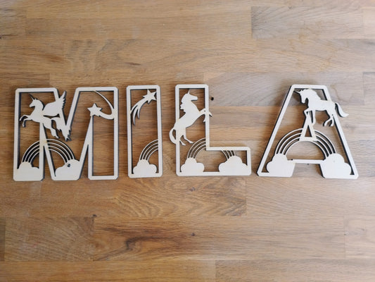 Houten letter thema Unicorn