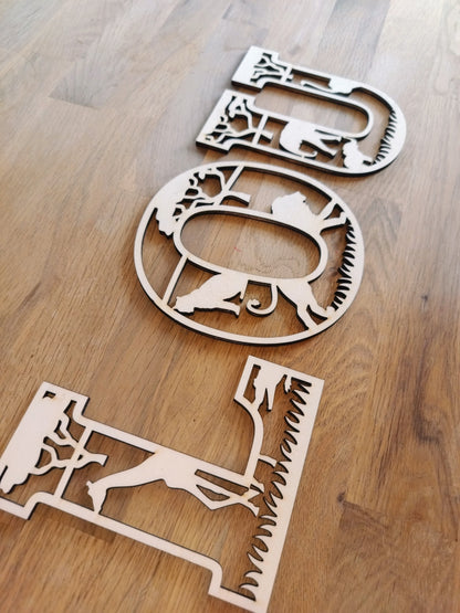 Houten letter thema Safari/jungle