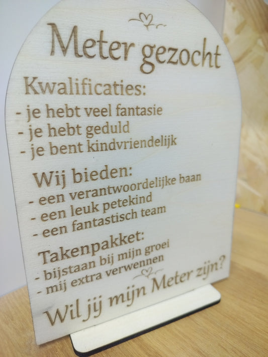 Bordje: Meter/peter gezocht