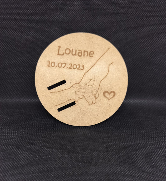 Houten bordje voor geboorte armband