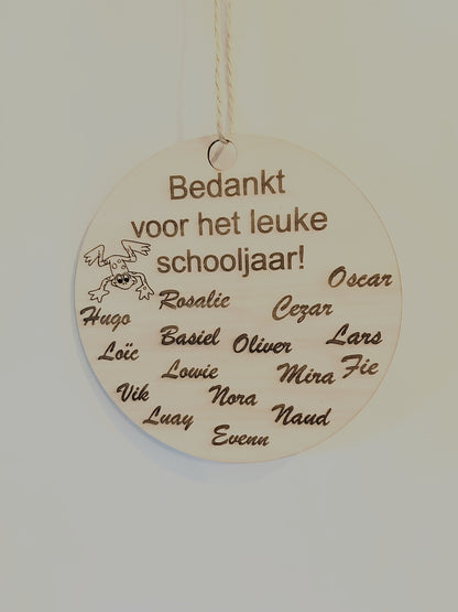 Houten bord in de klas van.. juf/meester