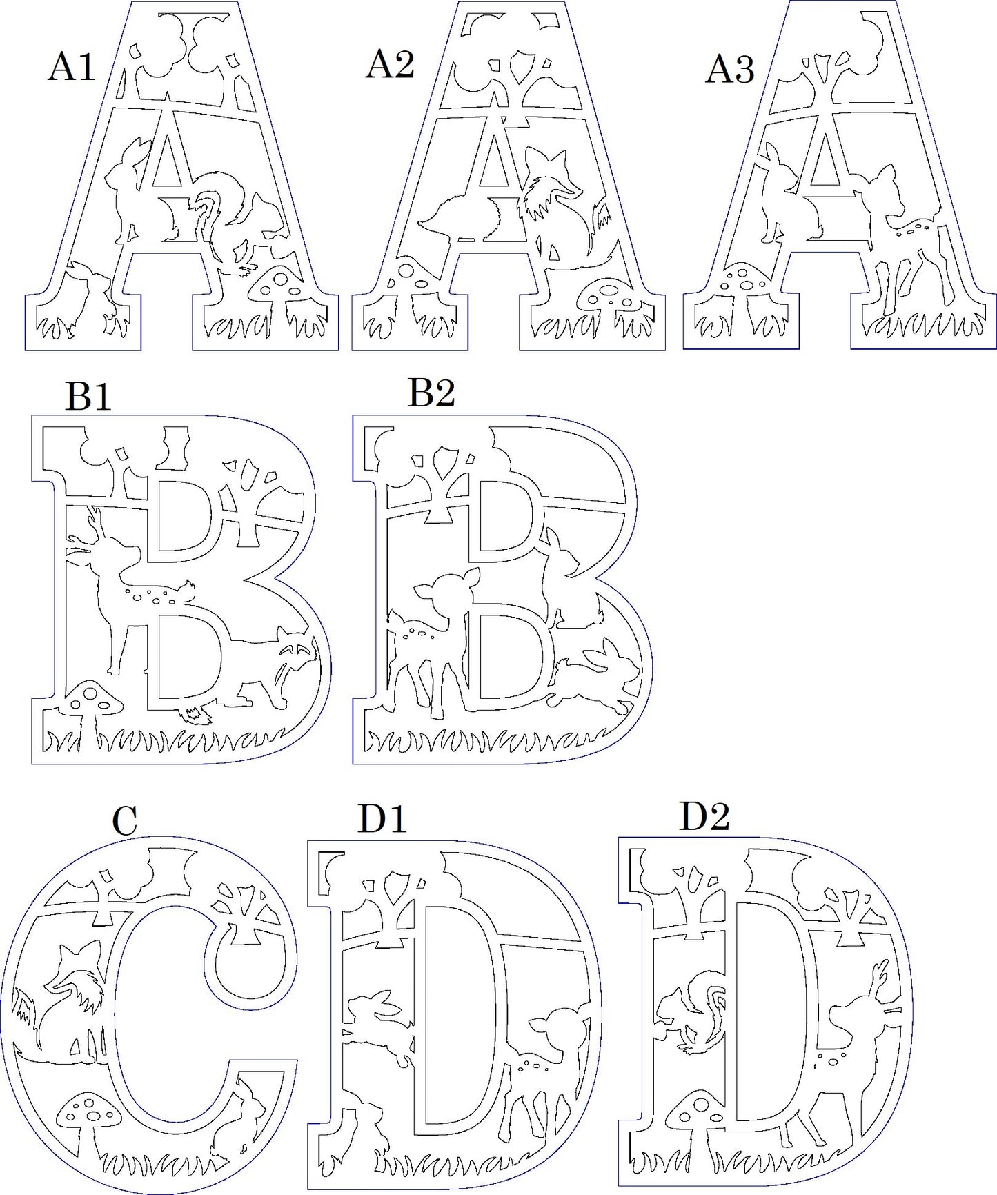 Houten letter thema bosdieren