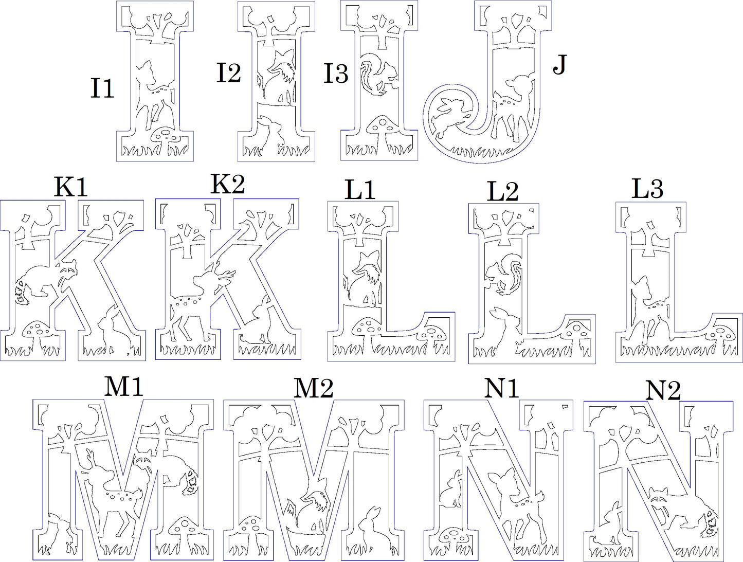 Houten letter thema bosdieren