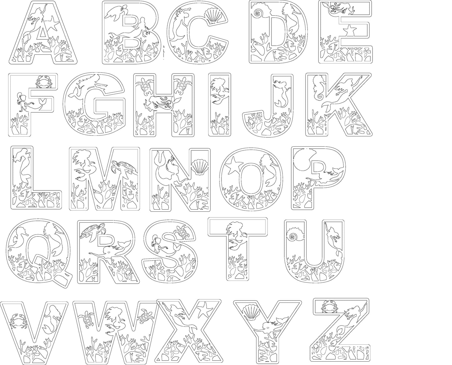 Houten letter thema zeemeermin