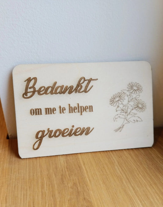 wenskaart bedankt om me te helpen groeien